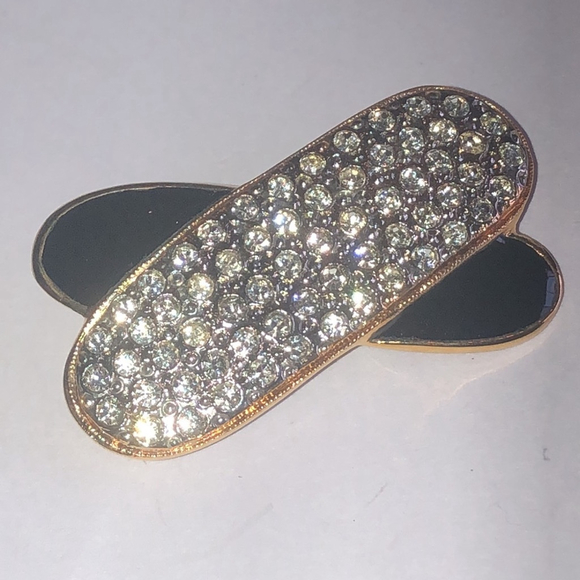 Vintage Jewelry - Angel Brand Vintage Gold Tone Black Enamel Rhinestone Brooch